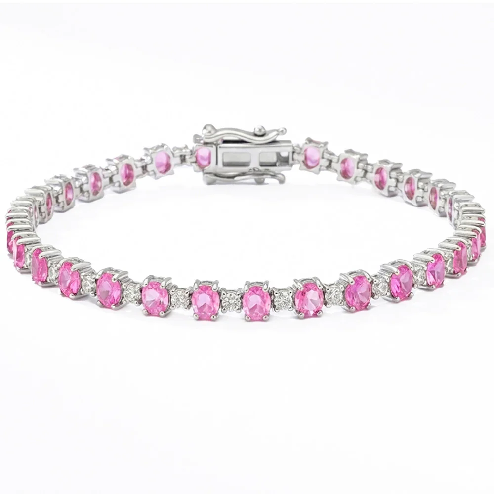 <span style="color:purple">SPECIAL!</span> 7.13ct G SI 14kt White Gold Diamond & Pink Sapphire Gemstone Bracelet 7" Long