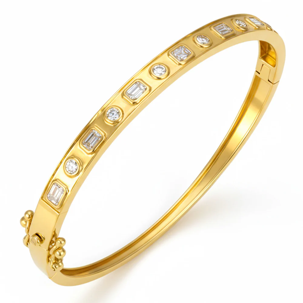<span style="color:purple">SPECIAL!</span> 1.39ct G SI 14kt Yellow Gold Diamond Bezel Set Bangle Bracelet