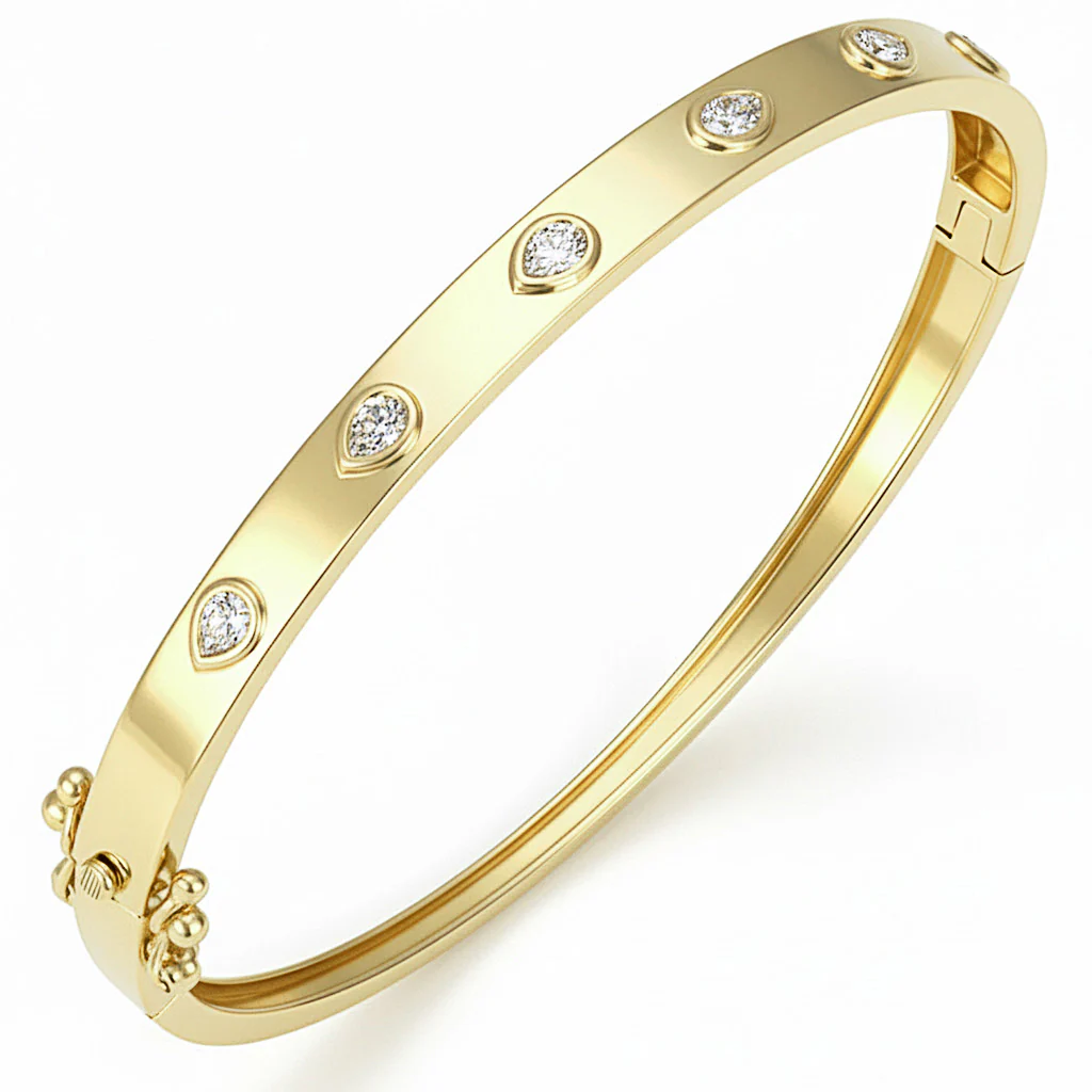 <span style="color:purple">SPECIAL!</span> .59ct G SI 14kt Yellow Gold Pear Diamond Bezel Set Bangle Bracelet