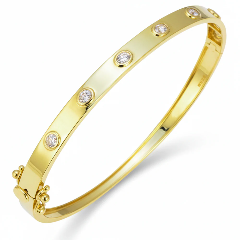 <span style="color:purple">SPECIAL!</span> .50ct G SI 14kt Yellow Golld Oval Diamond Bezel Set Bangle Bracelet
