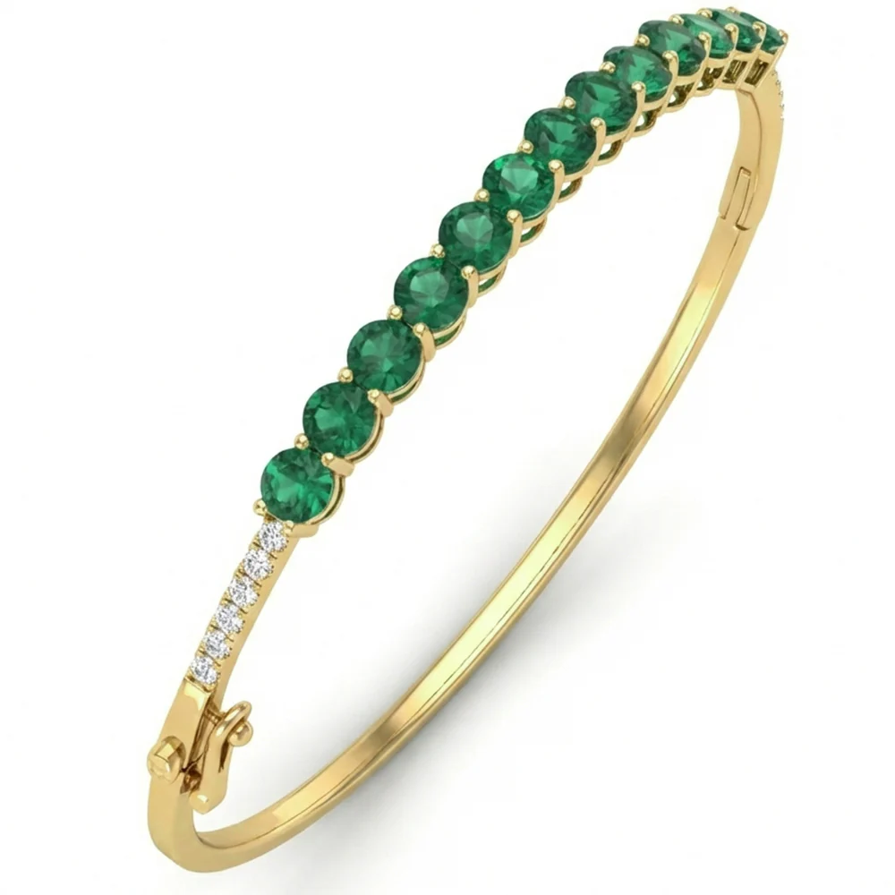 <span style="color:purple">SPECIAL!</span> 3.97ct G SI 14kt Yellow Gold Diamond & Emerald Gemstone Bangle Bracelet