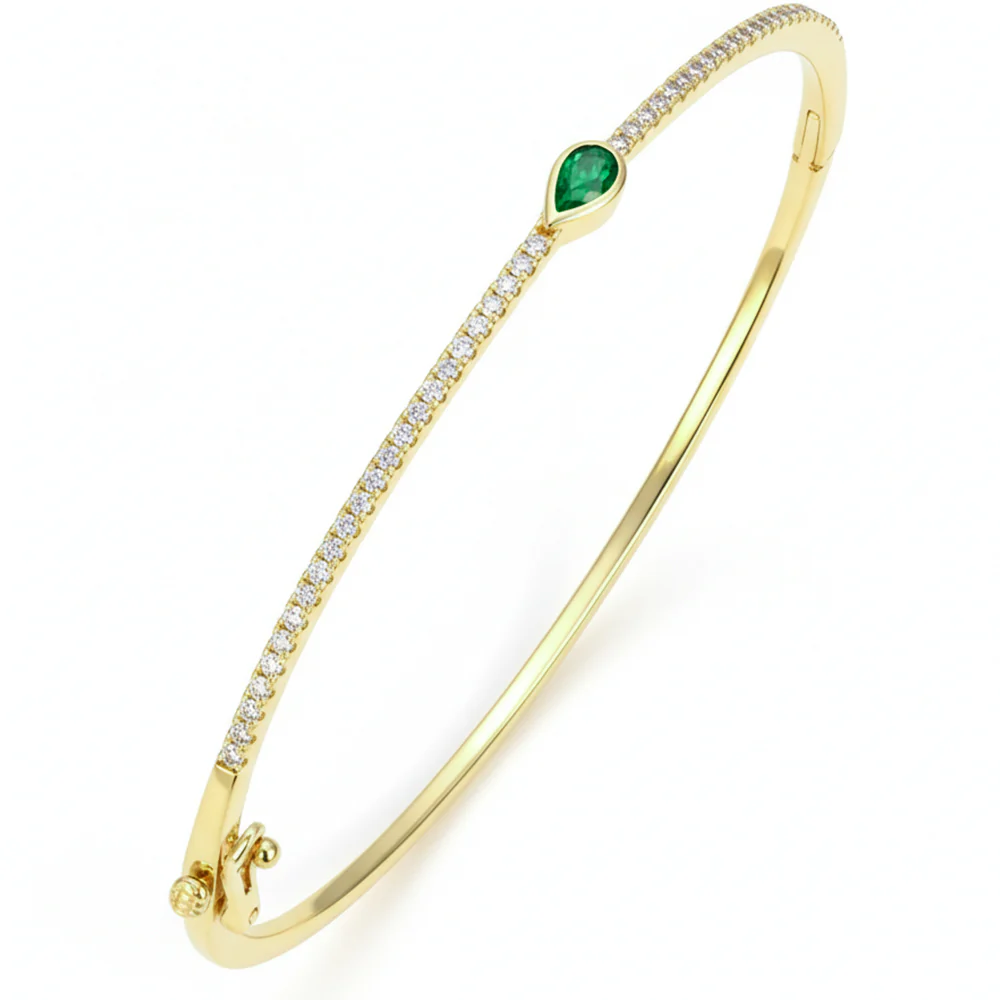 <span style="color:purple">SPECIAL!</span> .52ct G SI 14kt Yellow Gold Diamond & Emerald Gemstone Bangle Bracelet