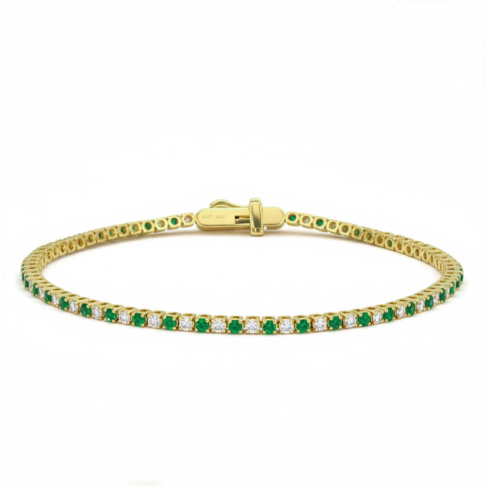 <span style="color:purple">SPECIAL!</span> 1.82ct G SI 14kt Yellow Gold Diamond & Emerald Gemstone Tennis Bracelet 7" Long