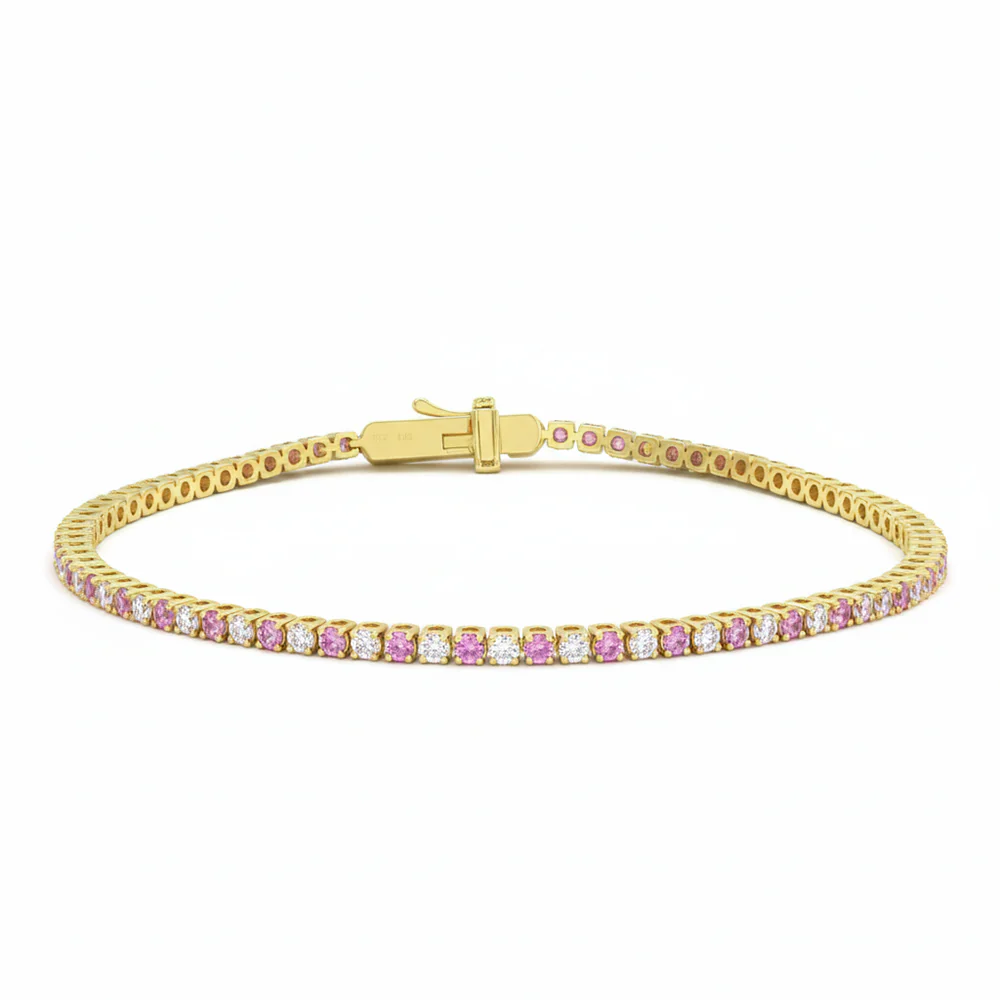 <span style="color:purple">SPECIAL!</span> 2.00ct G SI 14kt Yellow Gold Diamond & Pink Sapphire Gemstone Tennis Bracelet 7" Long