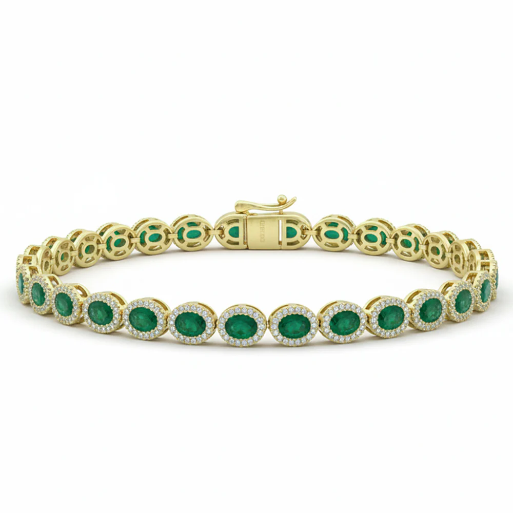 <span style="color:purple">SPECIAL!</span> 5.14ct G SI 14kt Yellow Gold Diamond & Emerald Gemstone Tennis Bracelet 7.5" Long