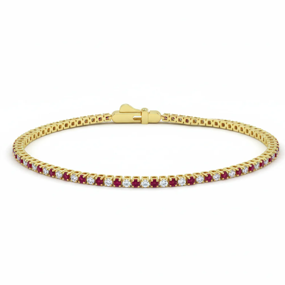 <span style="color:purple">SPECIAL!</span> 2.10ct G SI 14kt Yellow Gold Diamond & Ruby Gemstone Tennis Bracelet 7" Long
