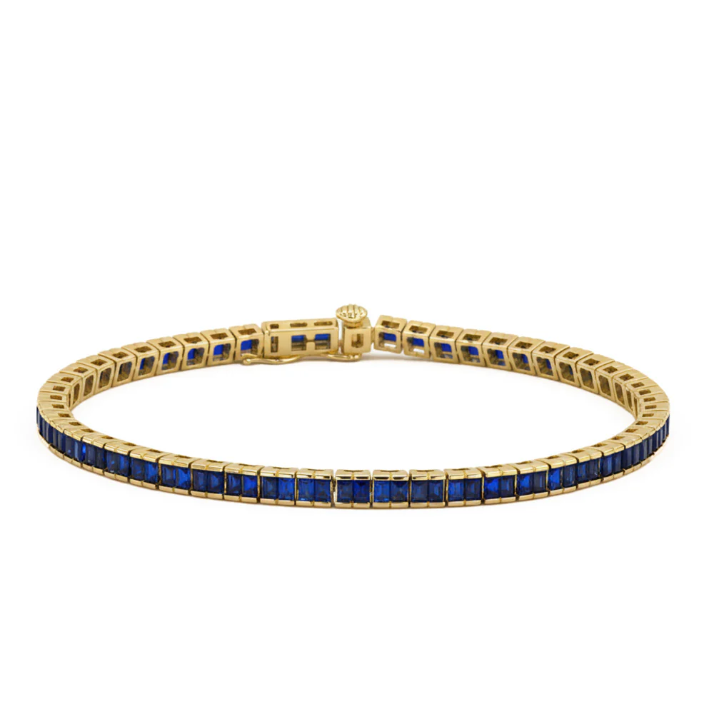 <span style="color:purple">SPECIAL!</span> 1.99ct 14kt Yellow Gold Blue Sapphire Gemstone Bracelet 6.5" Long