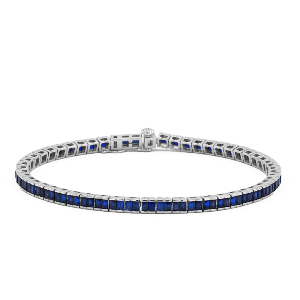 <span style="color:purple">SPECIAL!</span> 1.99ct 14kt White Gold Blue Sapphire Gemstone Bracelet 6.5" Long