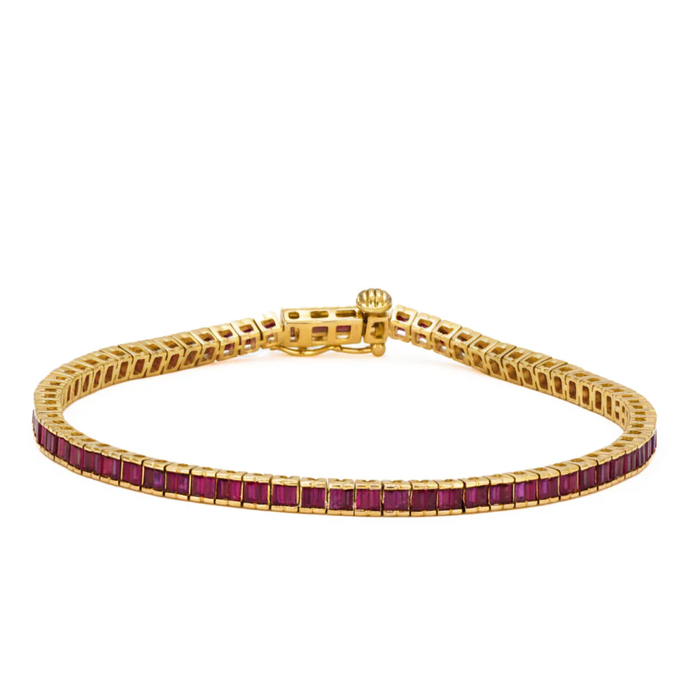 <span style="color:purple">SPECIAL!</span> 2.37ct 14kt Yellow Gold Pink Sapphire Gemstone Bracelet 6.5" Long