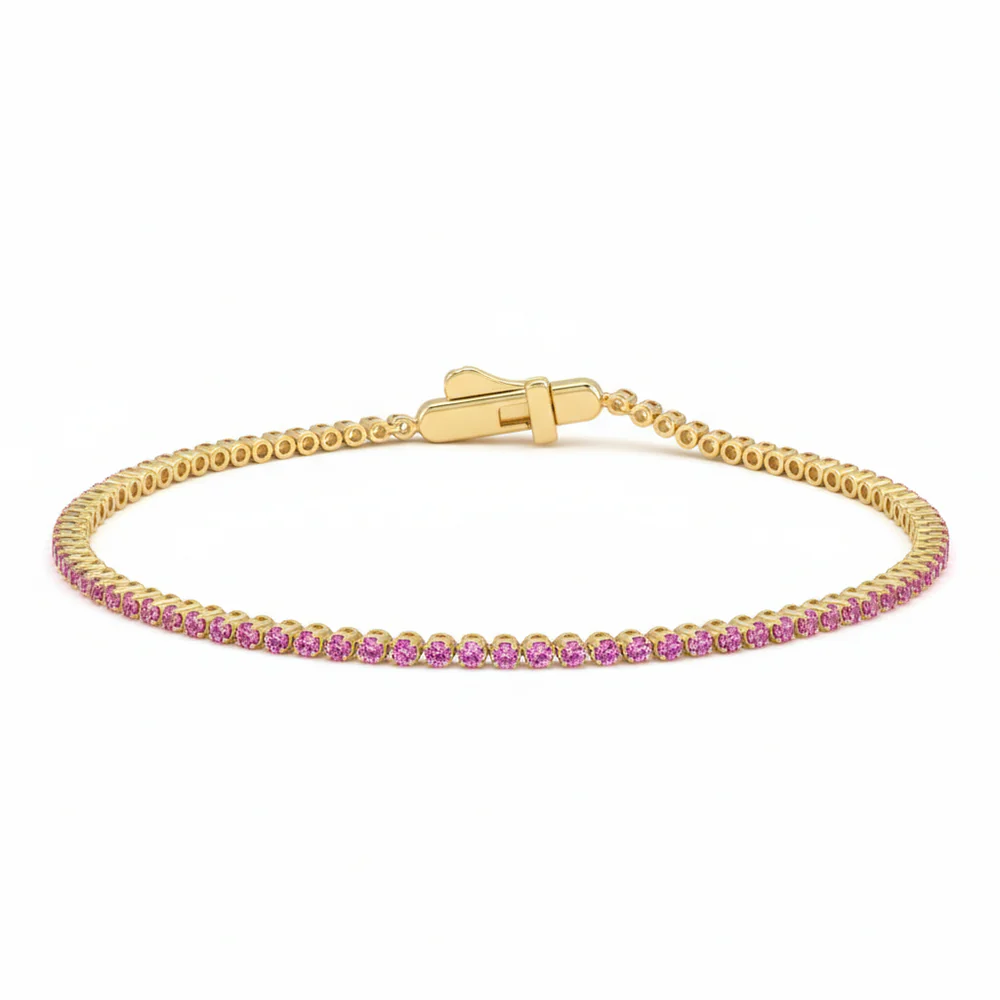 <span style="color:purple">SPECIAL!</span> 1.41ct G SI 14kt Yellow Gold Pink Sapphire Gemstone Tennis Bracelet 7" Long