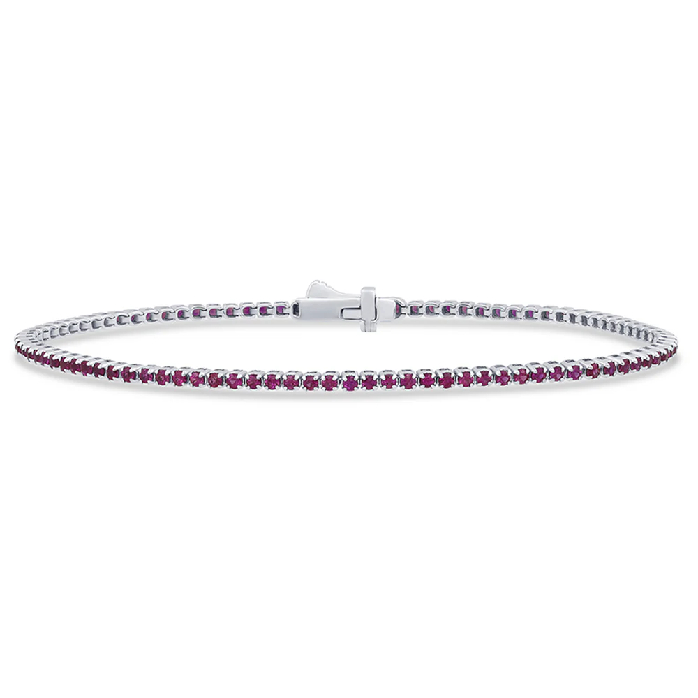 <span style="color:purple">SPECIAL!</span> 1.55ct G SI 14K White Gold Natural Ruby Tennis Bracelet 7"