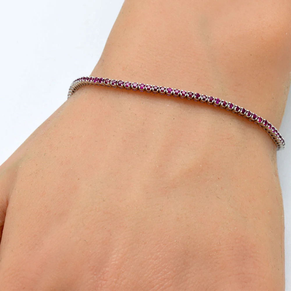 <span style="color:purple">SPECIAL!</span> 1.55ct G SI 14K White Gold Natural Ruby Tennis Bracelet 7" - Image 2