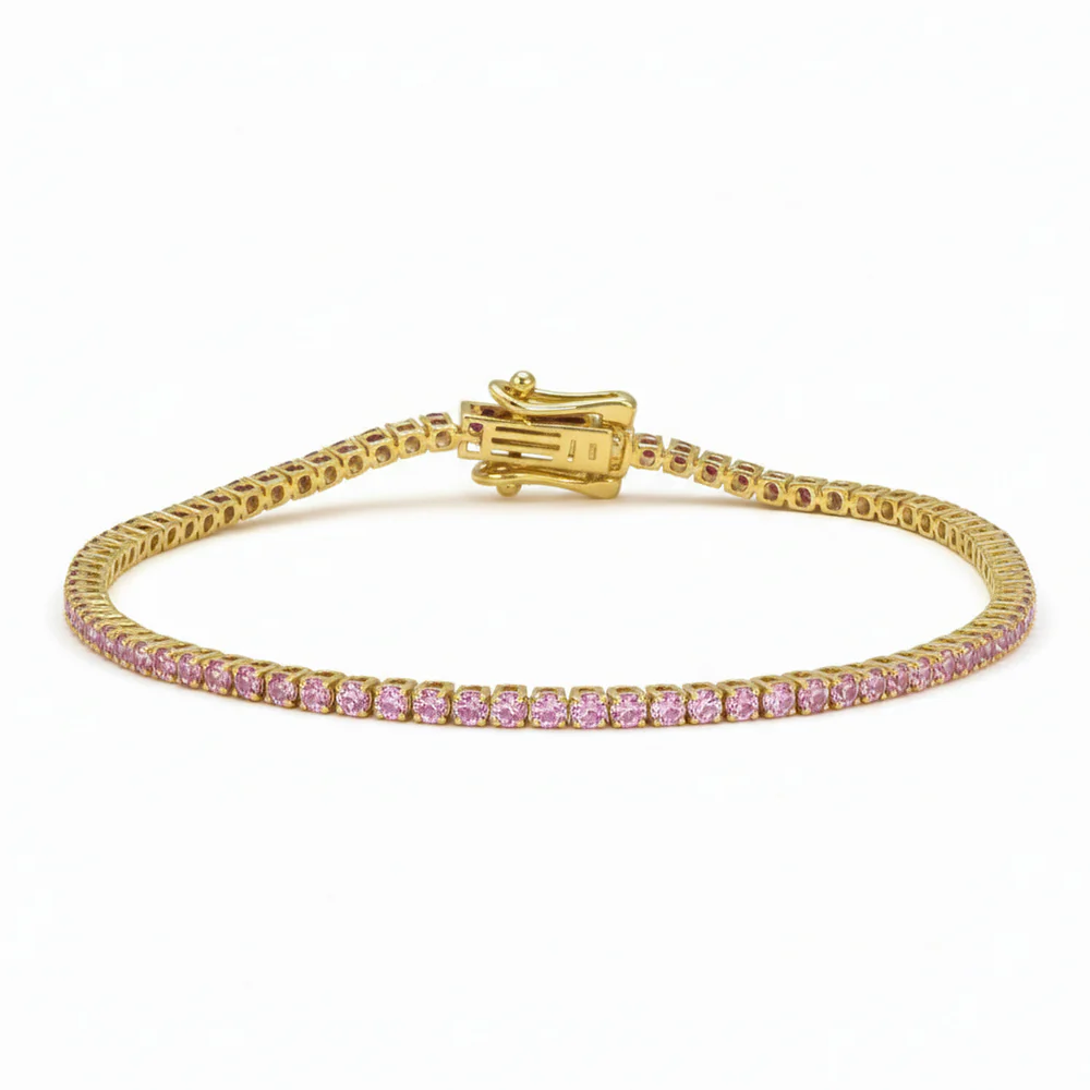 <span style="color:purple">SPECIAL!</span> 3.48ct G SI 14kt Yellow Gold Pink Sapphire Gemstone Tennis Bracelet 7" Long