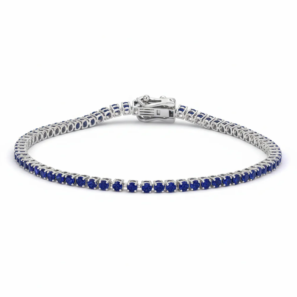 <span style="color:purple">SPECIAL!</span> 3.82ct G SI 14kt White Gold Blue Sapphire Gemstone Tennis Bracelet 7" Long