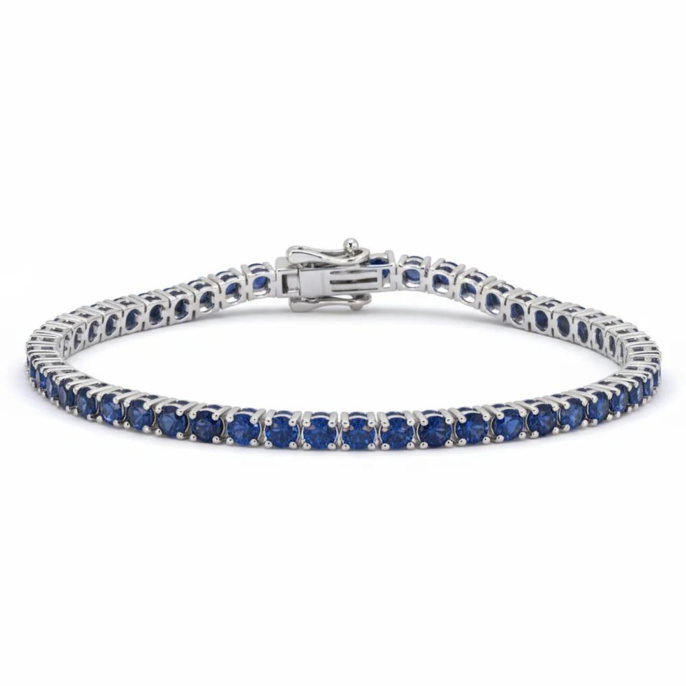 <span style="color:purple">SPECIAL!</span> 6.91ct G SI 14kt White Gold Blue Sapphire Gemstone Tennis Bracelet 7" Long