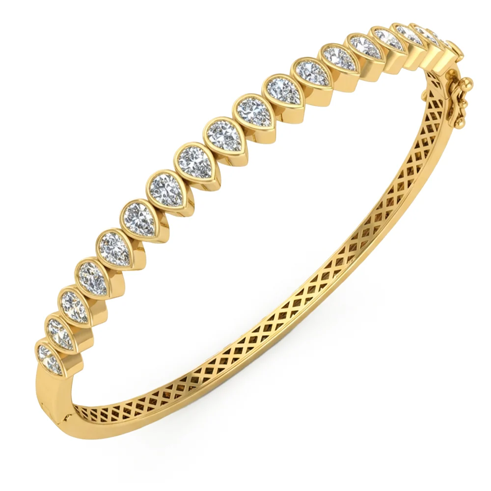 <span style="color:purple">SPECIAL!</span> 2.07ct G SI 14kt Yellow Gold Pear Diamond Bezel Set Bangle Bracelet