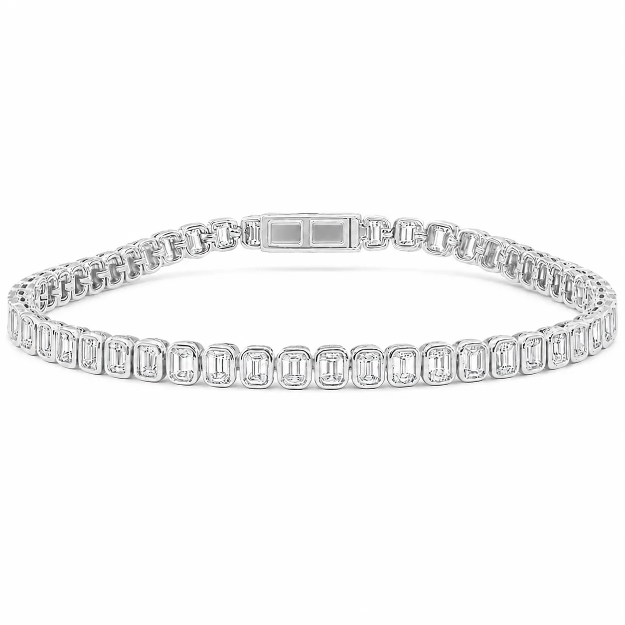 <span style="color:purple">SPECIAL!</span> 5.66ct G SI 14K White Gold Emerald Cut Diamond Bezel Set Tennis Bracelet 7" Long