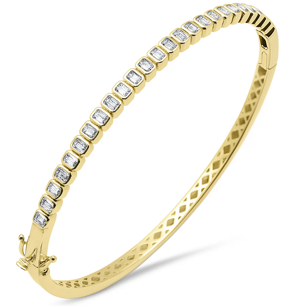 <span style="color:purple">SPECIAL!</span> 1.71ct G SI 14K Yellow Gold Bezel Set Emerald Cut Diamond Bangle Bracelet
