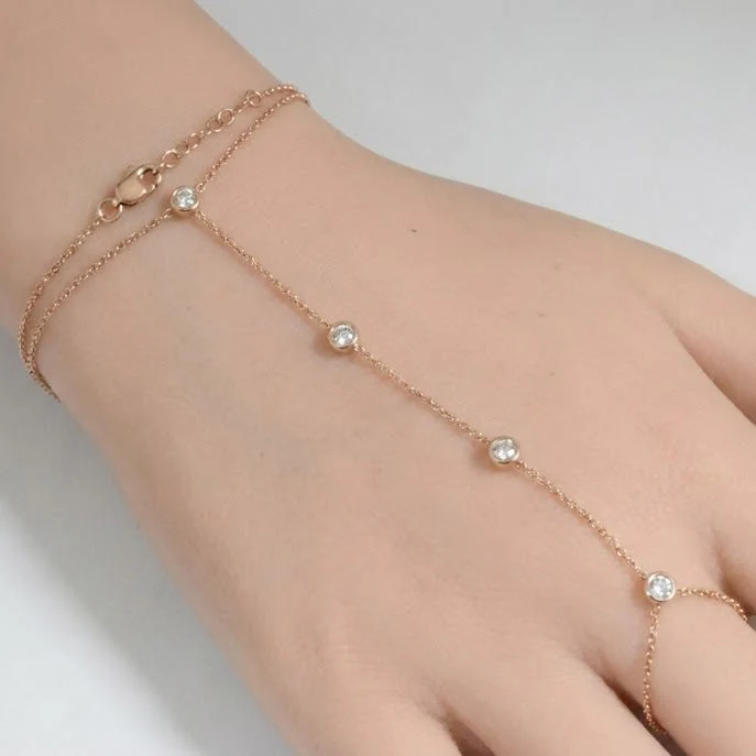 <span style="color:purple">SPECIAL!</span> .28ct 14k Rose Gold Diamond Bracelet & Ring Chain 7"+ 3" Ext - Image 2