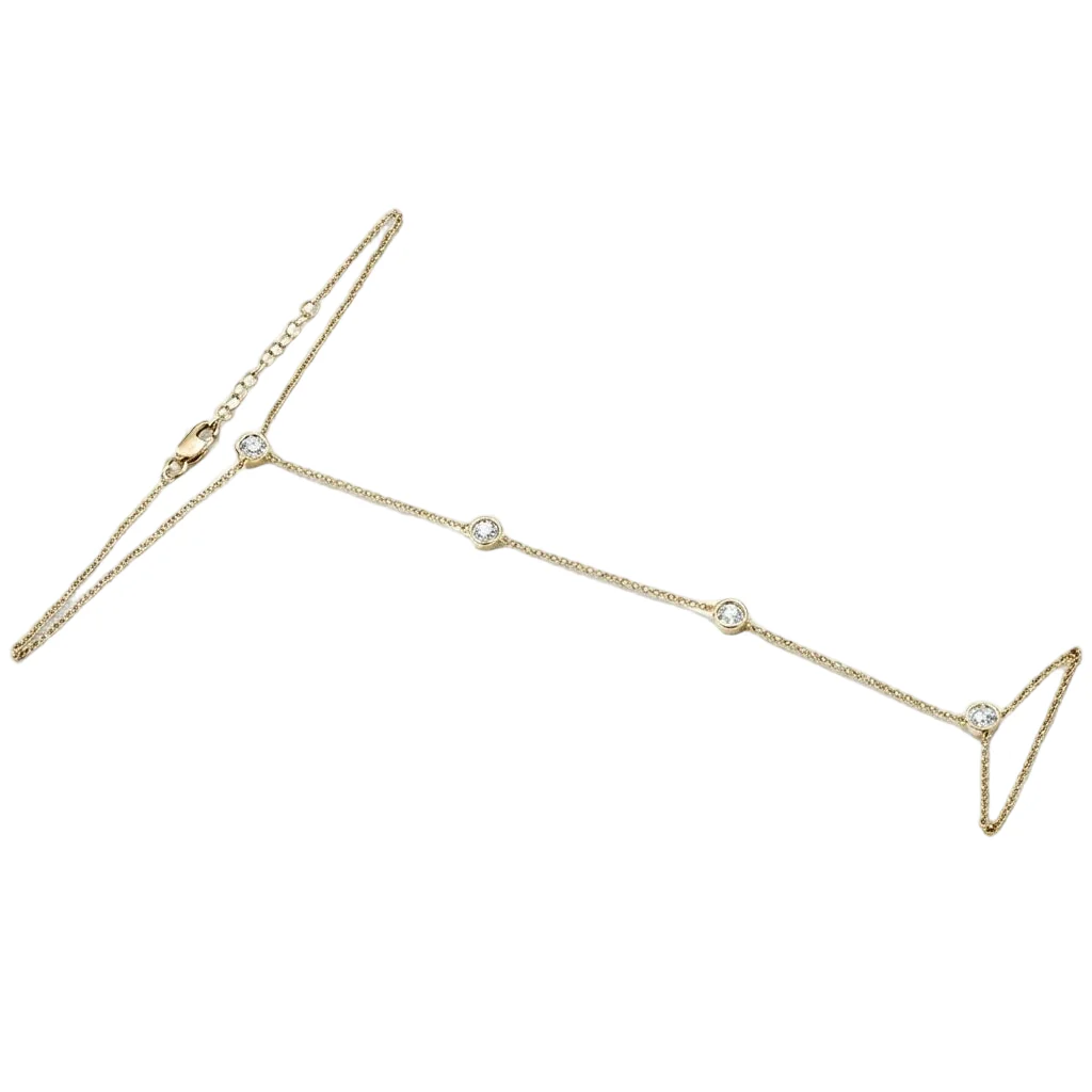 <span style="color:purple">SPECIAL!</span>.29cts 14k Yellow Gold Diamond Bracelet & Ring Chain 7" + 3" Ext