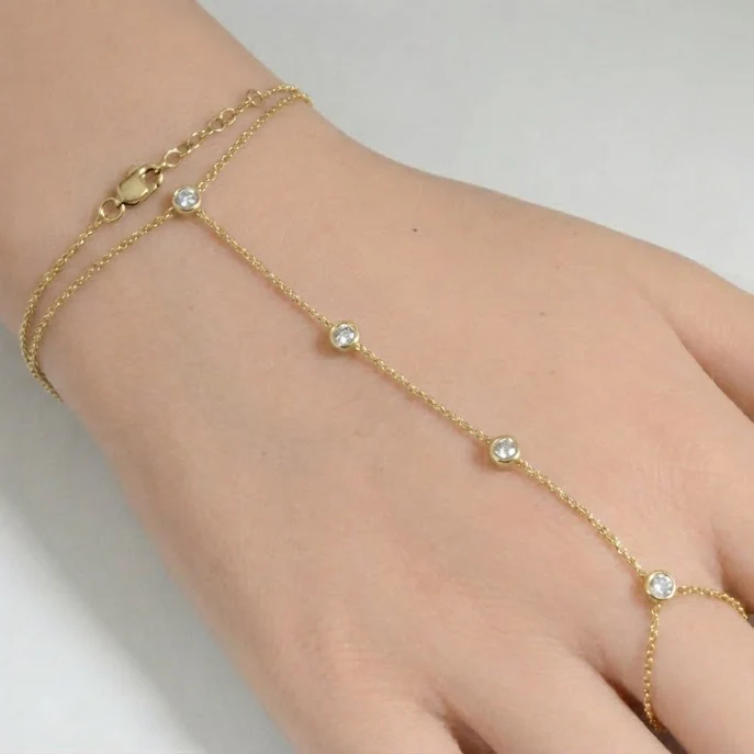 <span style="color:purple">SPECIAL!</span>.29cts 14k Yellow Gold Diamond Bracelet & Ring Chain 7" + 3" Ext - Image 2