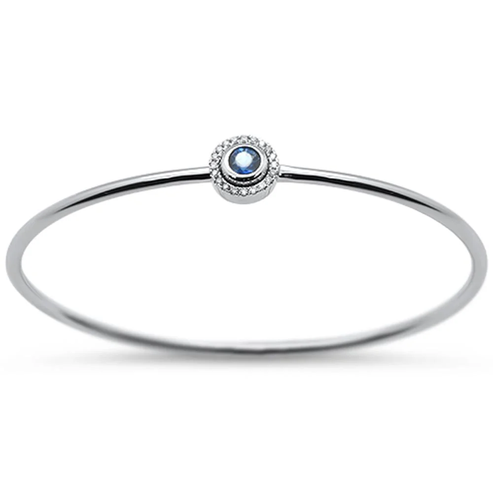 <span>GEMSTONE CLOSEOUT </span>! .42cts 14k White Gold Round Blue Sapphire & Diamond Bangle Wrist Size 7"