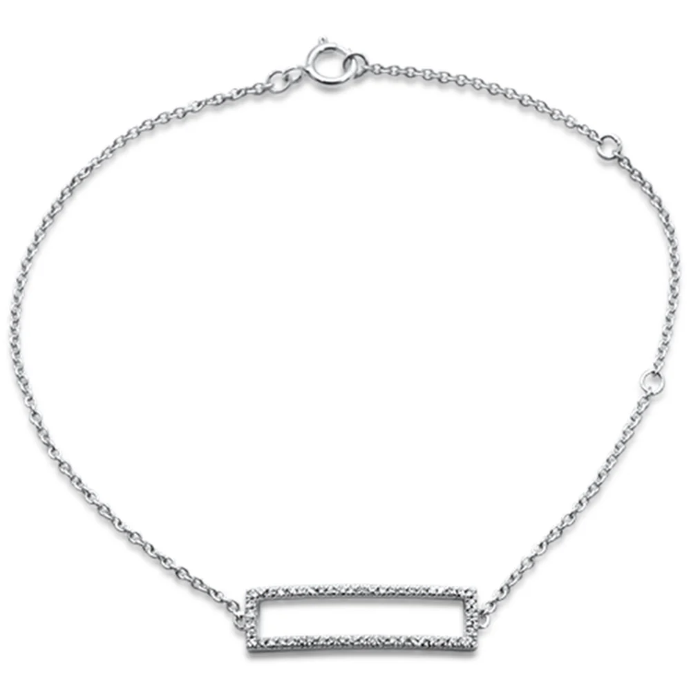 <span>DIAMOND CLOSEOUT! </span>.10ct 14kt White Gold Diamond Trendy Bar Bracelet 7" Long Adj