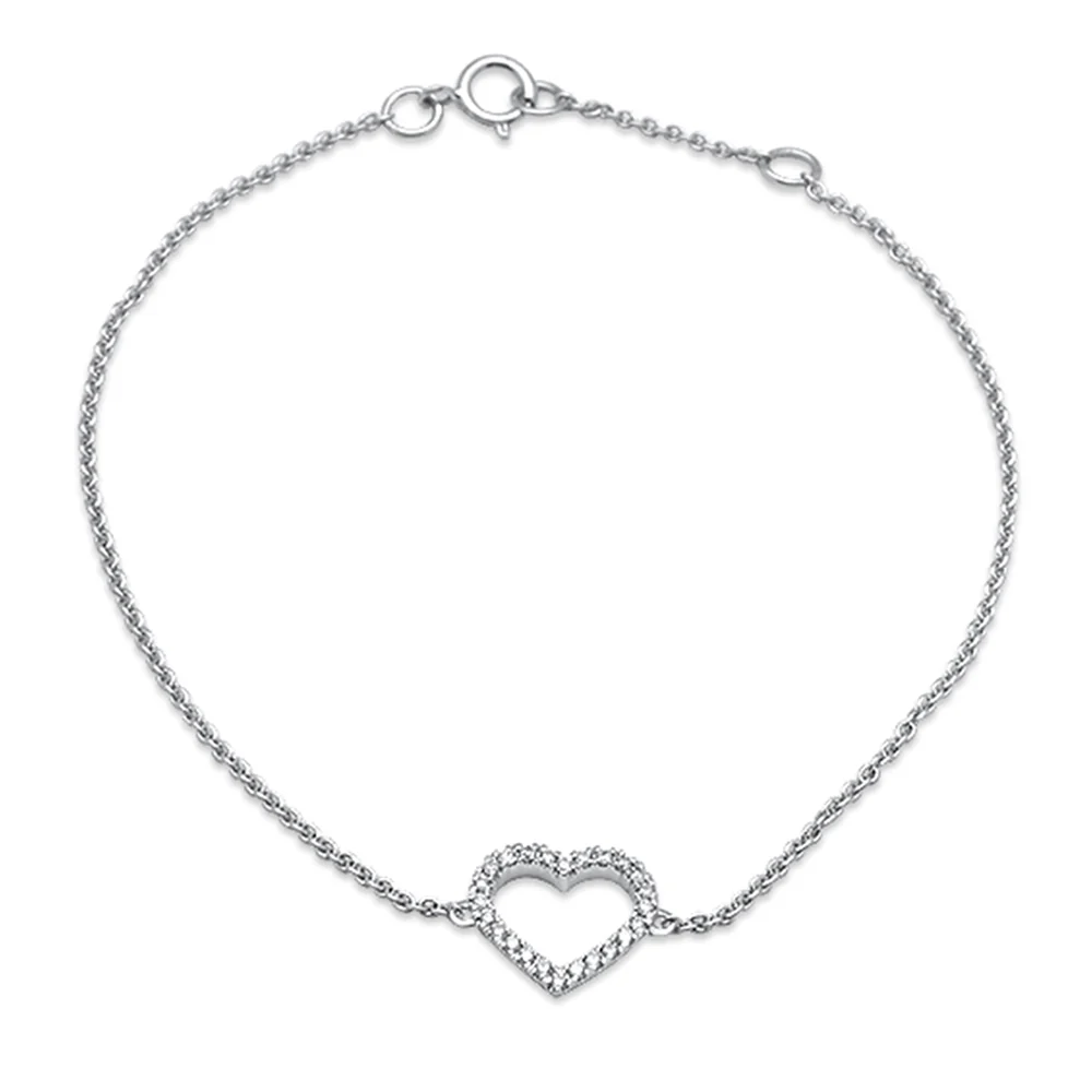 <span>DIAMOND CLOSEOUT! </span>.13ct 14k White Gold Diamond Heart Bracelet 6"+ 1" Ext.