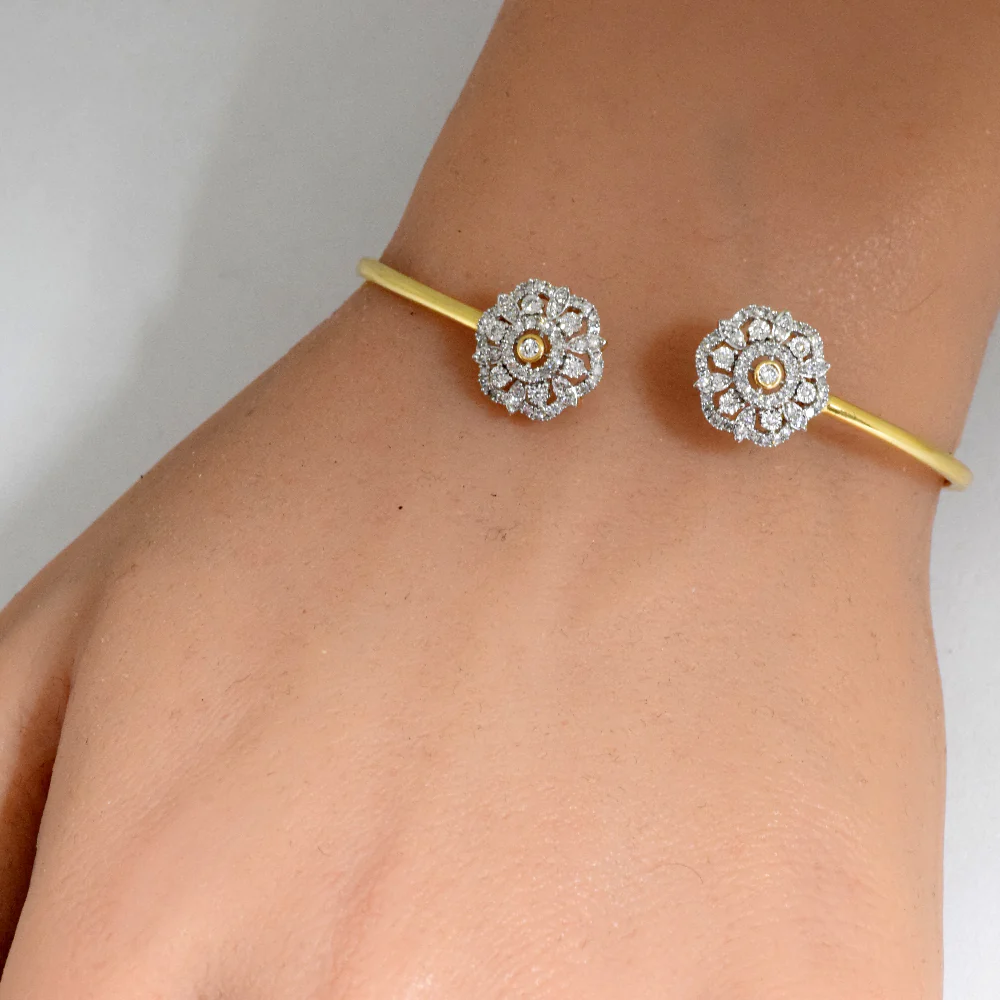 <span style="color:purple">SPECIAL!</span> .50ct 14k Yellow Gold Diamond Flower Bangle Bracelet - Image 3
