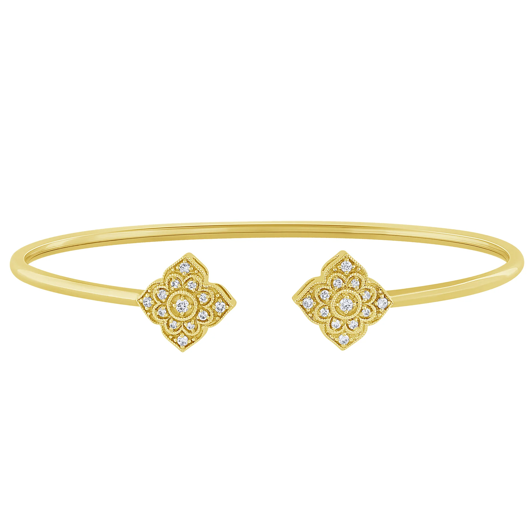 <span>DIAMOND CLOSEOUT! </span>.16ct 14k Yellow Gold Diamond Open Bangle Bracelet 7.25"