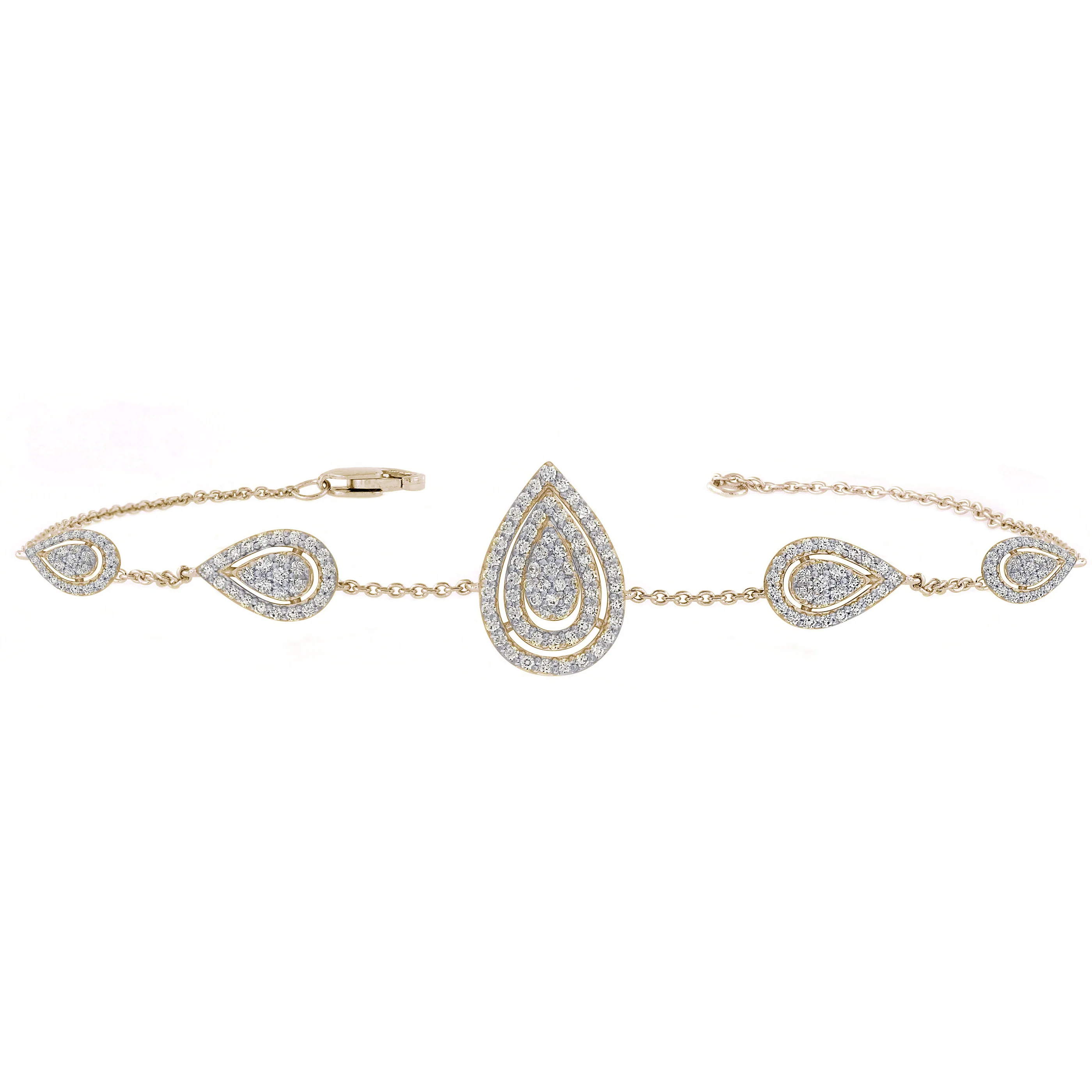 <span>DIAMOND CLOSEOUT! </span>.88ct 14K Yellow Gold Pear Shaped Diamond Bracelet 7"