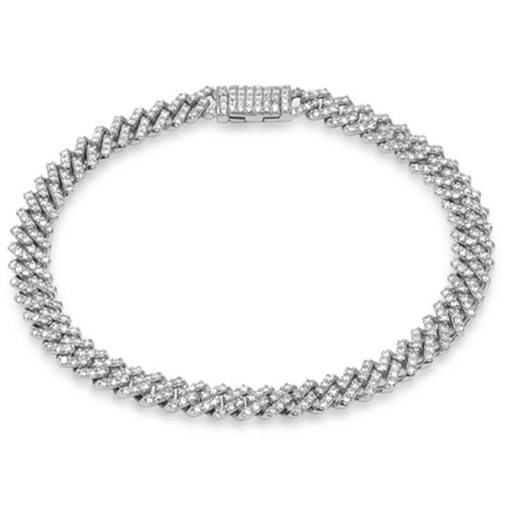 <span>DIAMOND CLOSEOUT! </span> 7mm 4.42ct G SI 14K White Gold Diamond Micro Pave Cuban Square Link Bracelet 8.5"