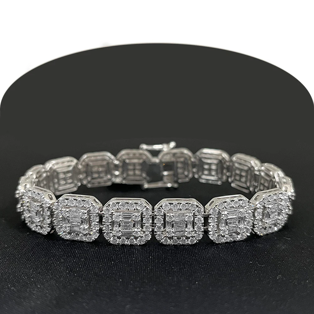 <span>DIAMOND  CLOSEOUT! </span> 12mm 15.16ct G SI 14K White Gold Round & Baguette Diamond Bracelet 8" - Image 3