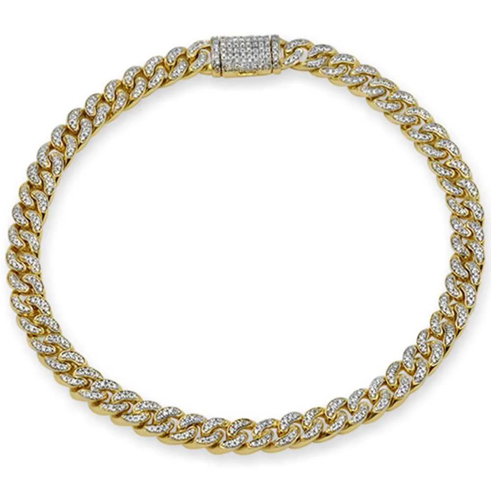 <span style="color:purple">SPECIAL!</span> 4MM .65ct 14K Yellow Gold Diamond Round Cuban Bracelet 6.5"