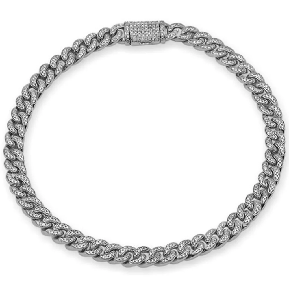 <span style="color:purple">SPECIAL!</span> 6MM .88ct G SI 14K White Gold  Diamond Round Cuban Bracelet 8"