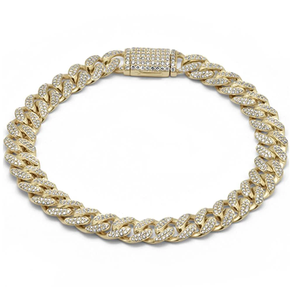<span style="color:purple">SPECIAL!</span>7MM 1.43ct G SI 14K Yellow Gold Diamond Round Cuban Bracelet 7"