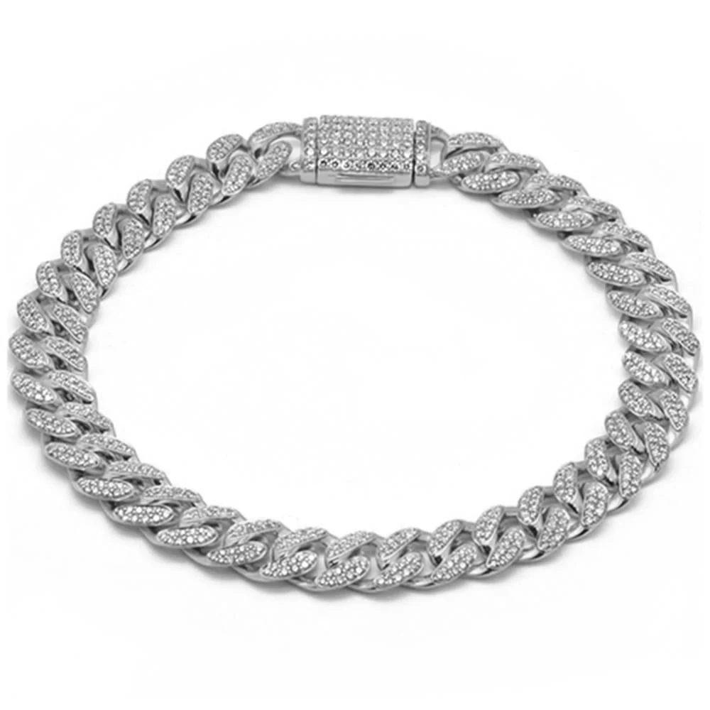 <span style="color:purple">SPECIAL!</span>7mm 1.42ct G SI 14K White Gold Diamond Round Cuban Bracelet 7"