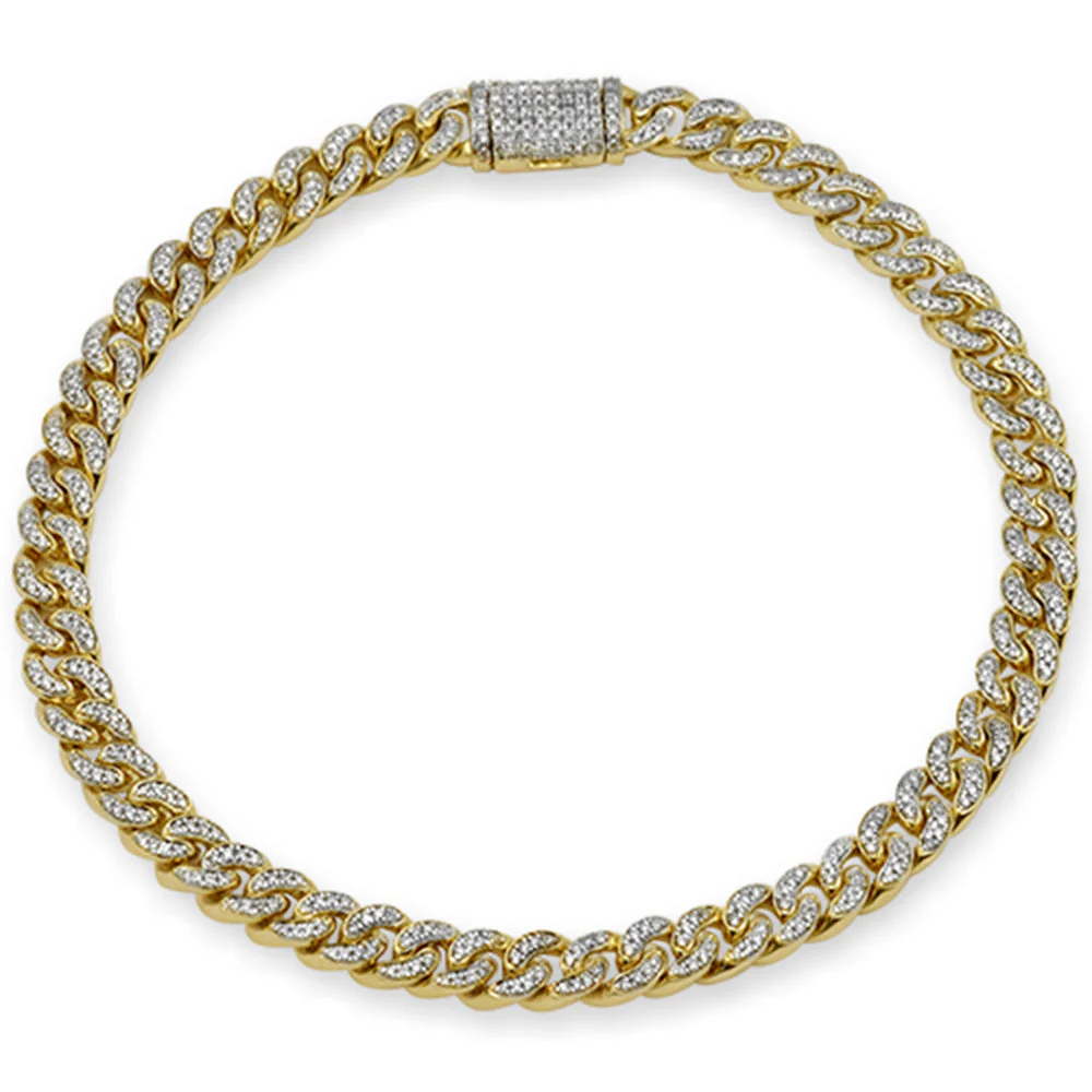 <span style="color:purple">SPECIAL!</span> 4MM 0.69ct 14K Yellow Gold Diamond Round Cuban Bracelet 7"