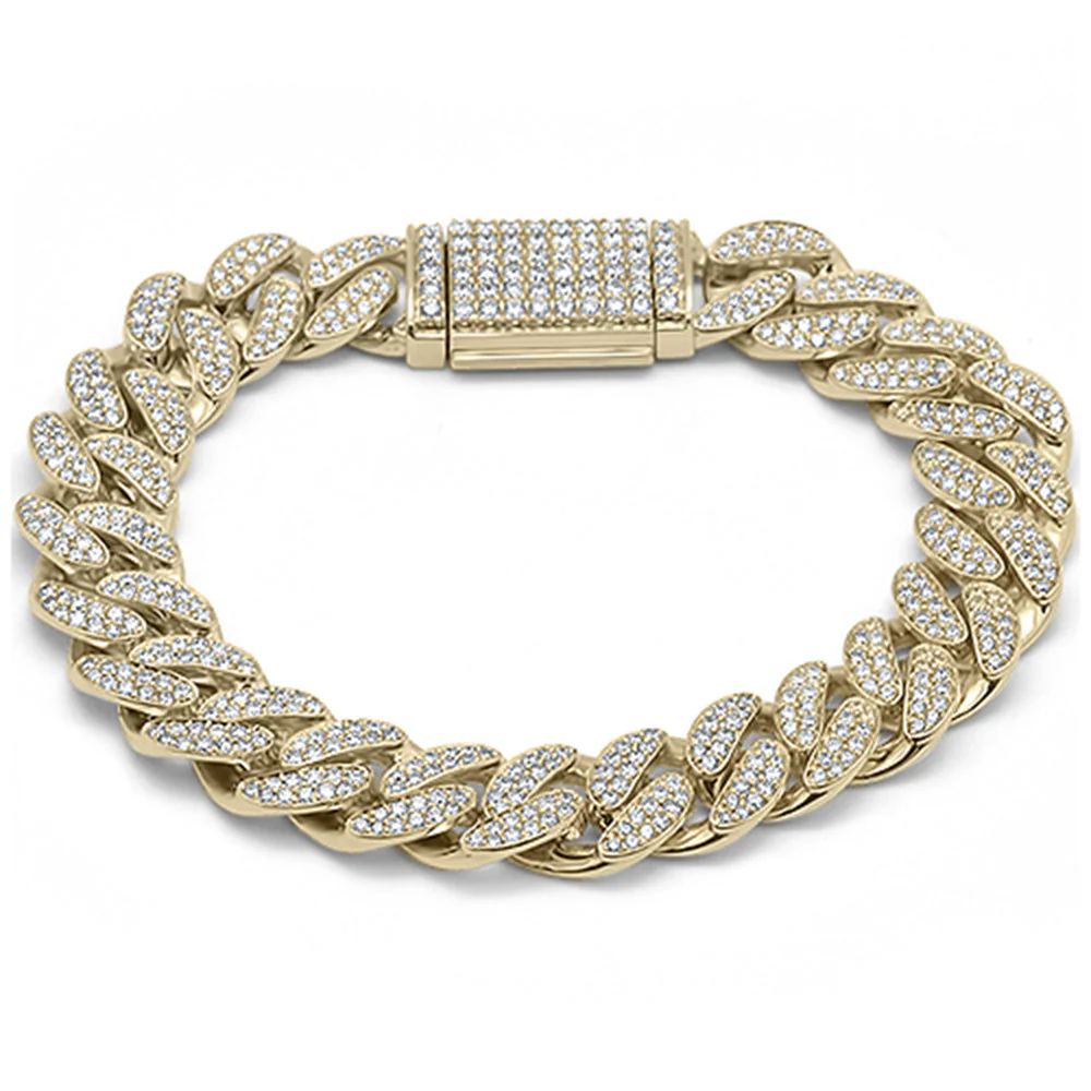 <span>DIAMOND  CLOSEOUT! </span> 15MM 8.26ct G SI 10K Yellow Gold Diamond Round Cuban Link Bracelet 8.5" Long