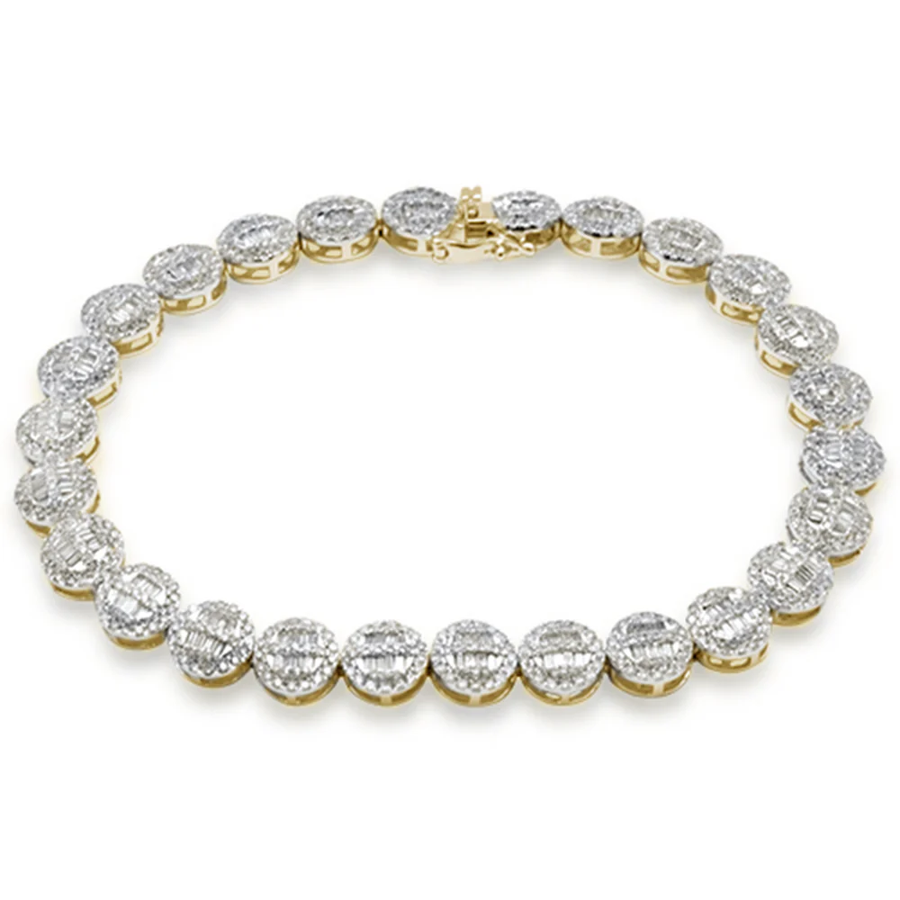 <span style="color:purple">SPECIAL!</span> 4.63ct G SI 14K Yellow Gold Round & Baguette Diamond Tennis Bracelet 8" Long