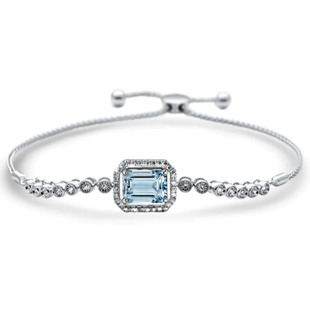 <span>GEMSTONE CLOSEOUT </span>! 2.45ct G SI 14K White Gold Adjustable Diamond & Natural Aquamarine Bola Bracelet