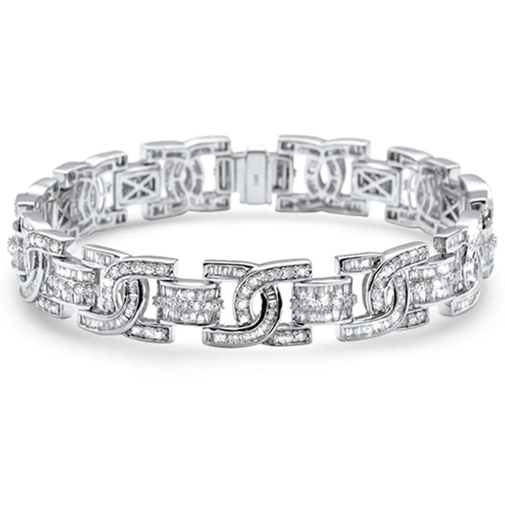 <span>DIAMOND CLOSEOUT! </span> 8.88ct G SI 14K White Gold Round & Baguette Diamond Iced Out Men's Bracelet 8.5" Long