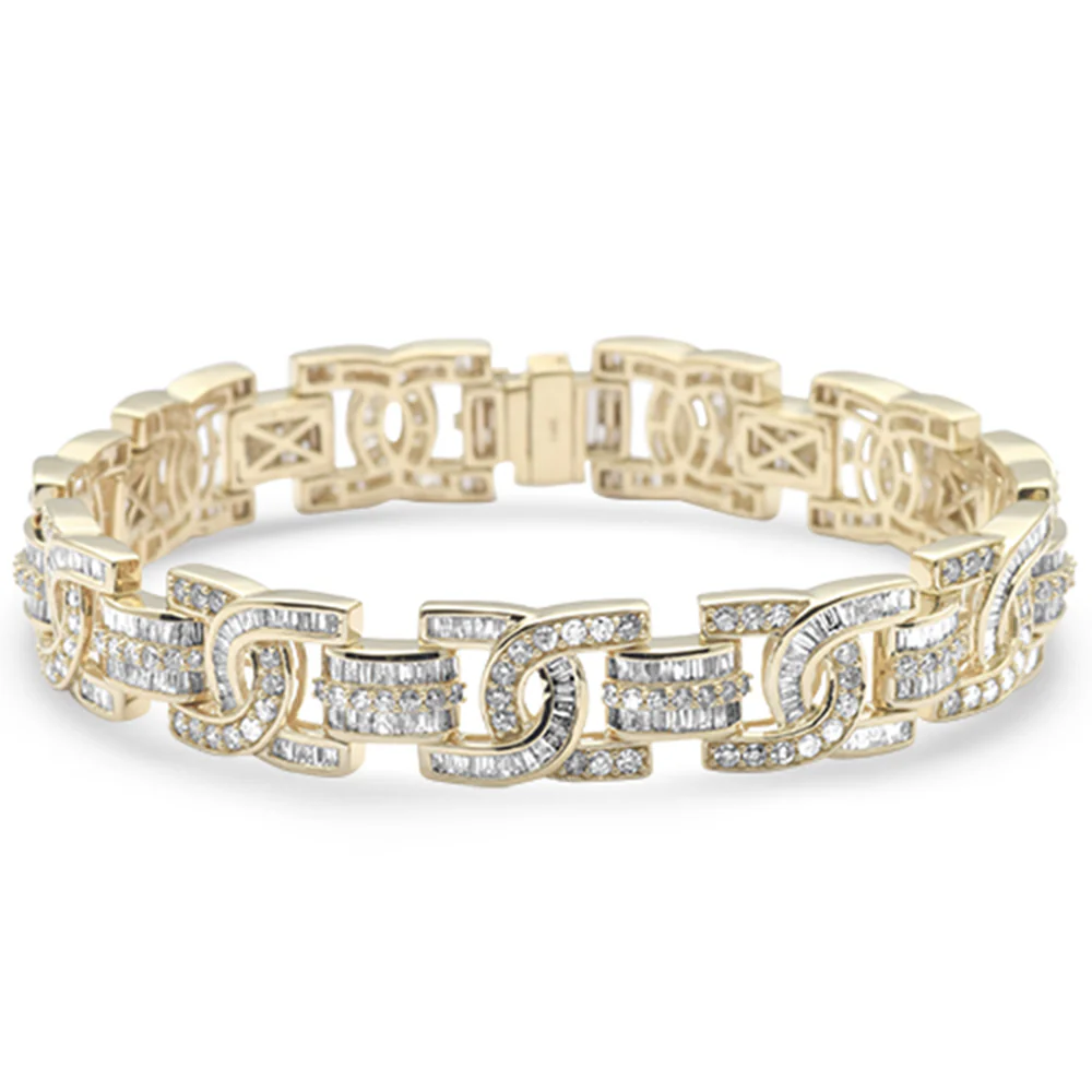 <span>DIAMOND CLOSEOUT! </span> 8.50ct G SI 14K Yellow Gold Round & Baguette Diamond Iced Out Men's Bracelet 8.5" Long