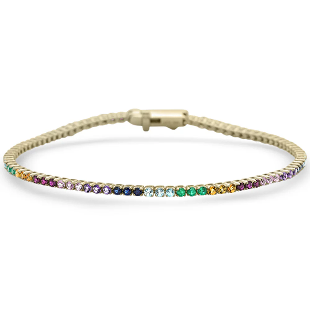 <span style="color:purple">SPECIAL!</span> 2.17ct G SI 14K Yellow Gold Natural Multi Color Gemstone Tennis Bracelet 7" Long