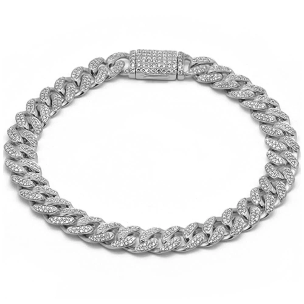 <span style="color:purple">SPECIAL!</span> 7mm 1.65ct G SI 14K White Gold Diamond Round Cuban Bracelet 8"