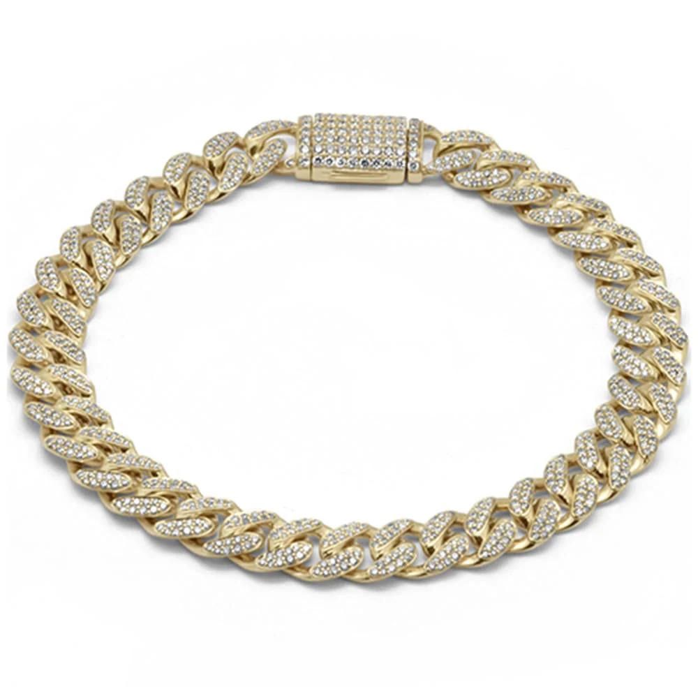<span style="color:purple">SPECIAL!</span> 7mm 1.70ct G SI 14K Yellow Gold Diamond Round Cuban Bracelet 8"