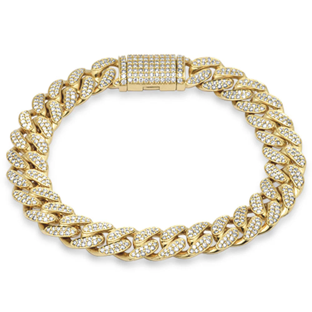 <span style="color:purple">SPECIAL!</span>11mm 5.69ct G SI 14K Yellow Gold Diamond Micro Pave Round Cuban Link Bracelet 8"