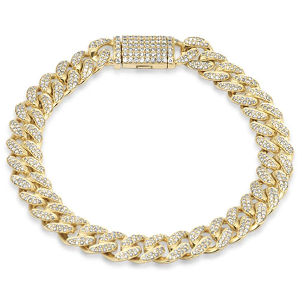 <span style="color:purple">SPECIAL!</span>9MM 2.97ct G SI 14K Yellow Gold Diamond Round Cuban Bracelet 8"