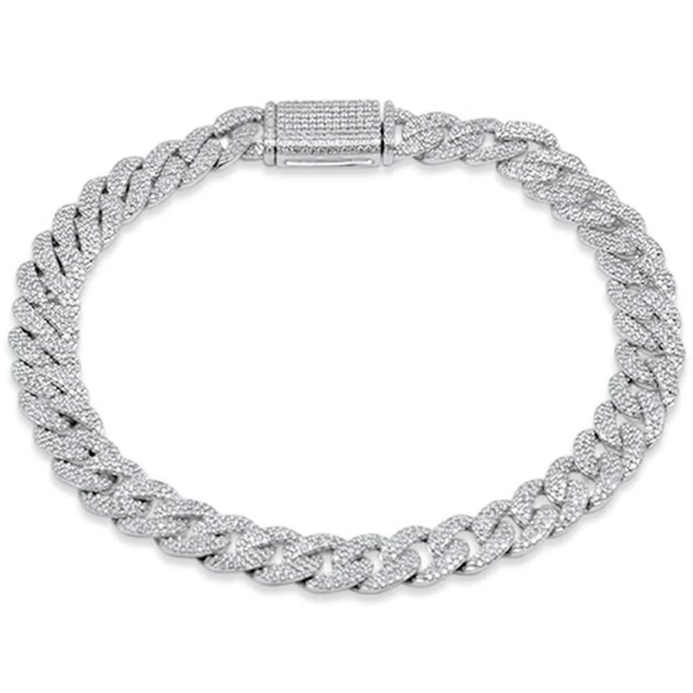 <span style="color:purple">SPECIAL!</span> 7MM 2.70ct G SI 14K White Gold Diamond Cuban Bracelet 8" Long