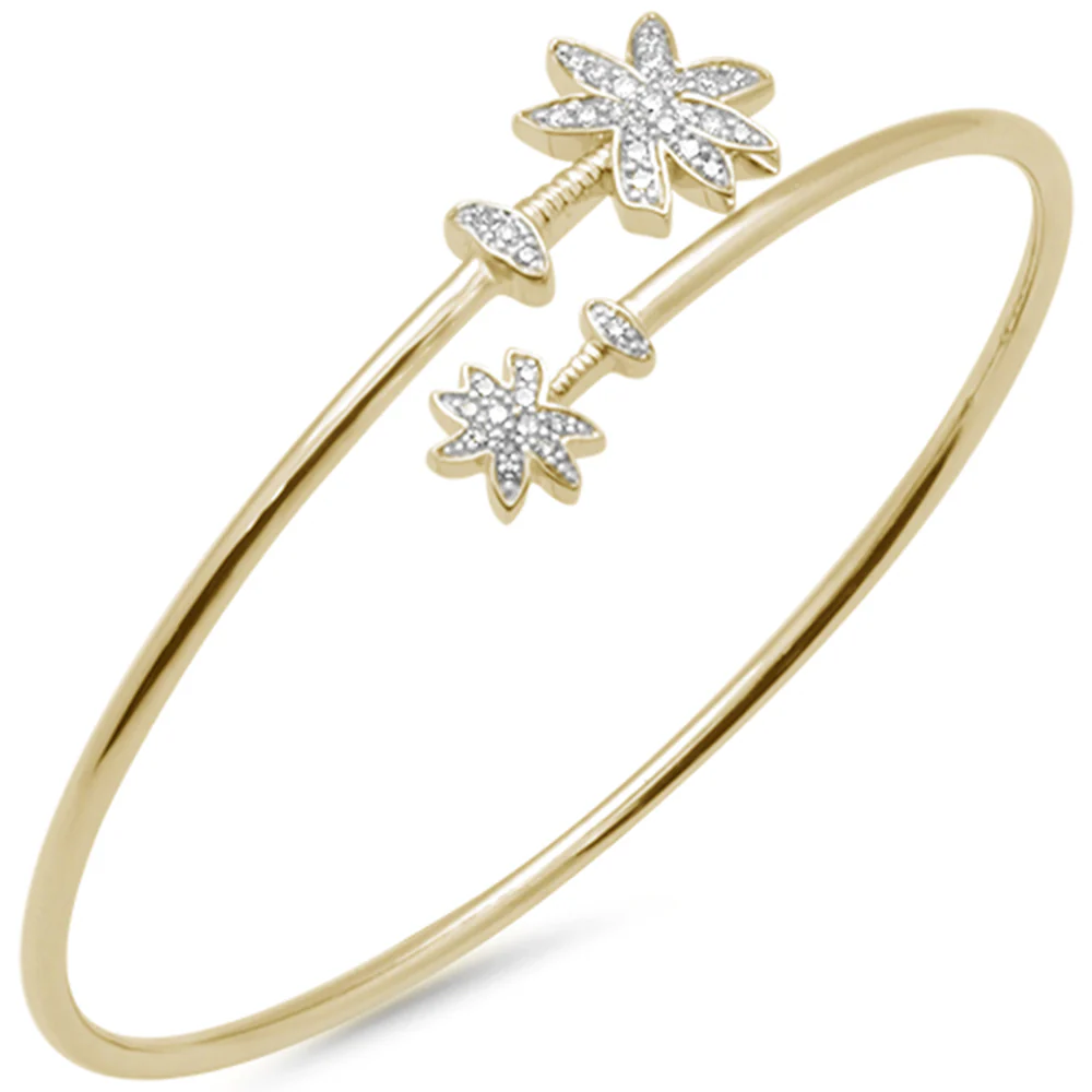 <span>DIAMOND CLOSEOUT! </span>.25ct G SI 14K Yellow Gold Diamond Wrap around Palm Tree Bangle Bracelet 7" Long